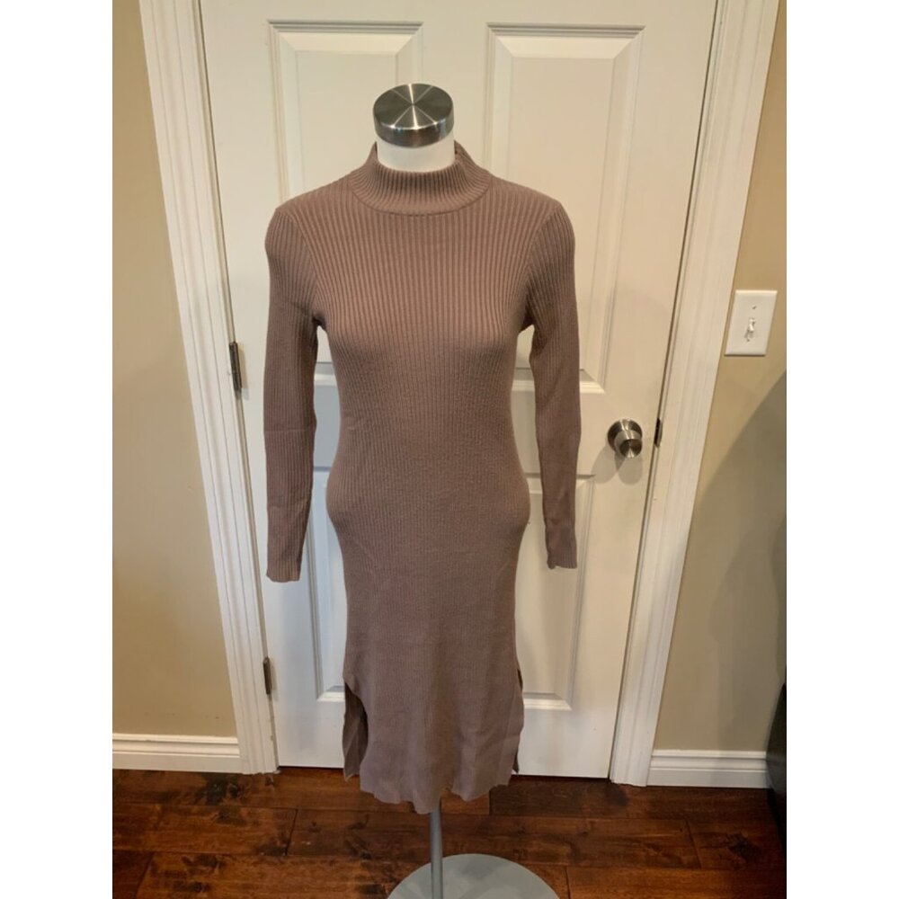 M Magaschoni Gray Rib Knit Mock Neck Sweater Dress, Size Medium